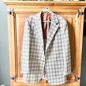 Vintage JC Penny Men’s Cream Brown Tan Plaid Sport Coat Blazer Size XL